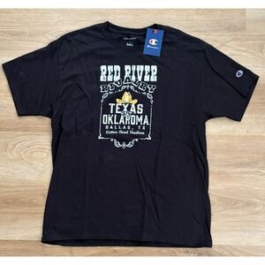 NWT Men's Champion Red River Rivalry Texas/Oklahoma Cotton Bowl Tee-Large-Black